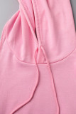 Robes de col à capuche dos nu en patchwork uni décontracté rose