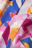 Vestidos multicoloridos estampados casuais patchwork gola redonda manga curta