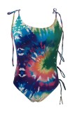 Traje de baño de talla grande sin espalda con estampado de frenillo sexy multicolor (con relleno)