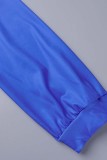 Azul Casual Estampa Listrada Borla Patchwork Decote V Plus Size Duas Peças