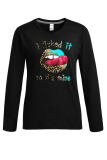 Grey Casual Daily Lips Printed Patchwork O Neck Tops