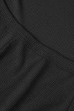ブラックセクシーカジュアルソリッドバックレスOネックスキニージャンプスーツ