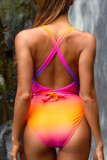 Geel Sexy Geleidelijk Veranderende Print Patchwork Zwemkleding