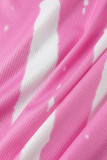 Roze sexy print patchwork U-hals eenstaps rokjurken