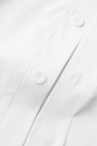 Белое повседневное однотонное платье-рубашка в стиле пэчворк с отложным воротником Платья больших размеров