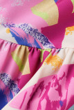 Multicolor Casual Print Patchwork Turndown Collar Short Sleeve Dress Dresses
