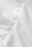 Weißes, sexy, solides, ärmelloses Kleid mit Falten und V-Ausschnitt