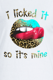 Marineblauwe casual street print lippen bedrukte patchwork O-hals T-shirts