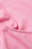 Rosa, lässige, solide, rückenfreie Patchwork-Kleider mit Kapuzenkragen