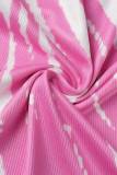 ピンクのセクシーなプリント パッチワーク U ネック ワン ステップ スカート ドレス