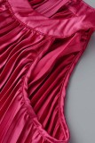 Lichtgroene casual effen geplooide lange jurk met ronde hals (zonder riem)