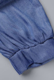 Vestido de manga corta con cuello en O de patchwork sólido informal azul marino Vestidos