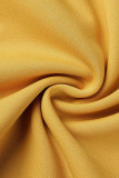 Желтые повседневные элегантные однотонные лоскутные асимметричные платья с круглым вырезом и нерегулярными платьями