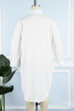 ホワイト カジュアル ソリッド パッチワーク ターンダウン カラー シャツ ドレス プラス サイズ ドレス