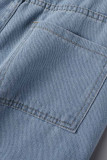 Blue Street Solid Ripped Make Old Patchwork Denim Jeans med hög midja