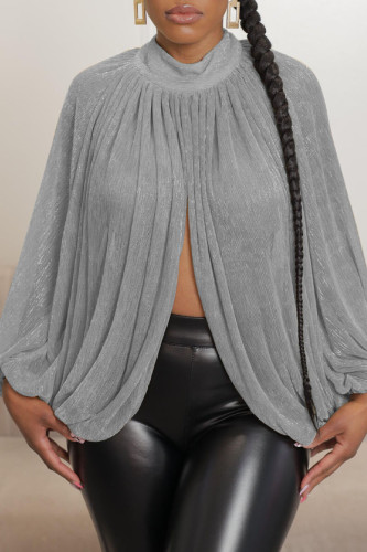 Grey Sexy Solid Patchwork Asymmetrical Half A Turtleneck Tops