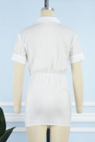 Witte sexy effen patchwork jurk met V-hals