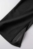 Colarinho com capuz básico preto casual sólido manga longa duas peças