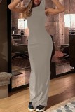 Светло-серое сексуальное повседневное однотонное длинное платье с капюшоном и воротником с разрезом Платья