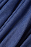 Marineblauw casual effen patchwork jurk met ronde hals en korte mouwen