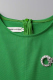 Vestidos verdes casuais elegantes sólidos patchwork assimétrico com decote em O irregular