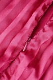 Rose Lila Casual Solid Plissee O-Neck Langes Kleid (Ohne Gürtel)