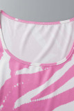 Pink Sexy Print Patchwork U Neck One Step Skirt Dresses