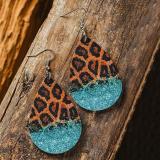 Pendientes de patchwork de leopardo con estampado diario azul casual