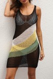 Zwarte sexy patchwork uitgeholde doorzichtige contrast badkleding strandjurk