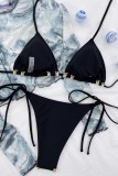 Zwart Sexy Solid Bandage Patchwork Backless Swimwears (Met Paddings)