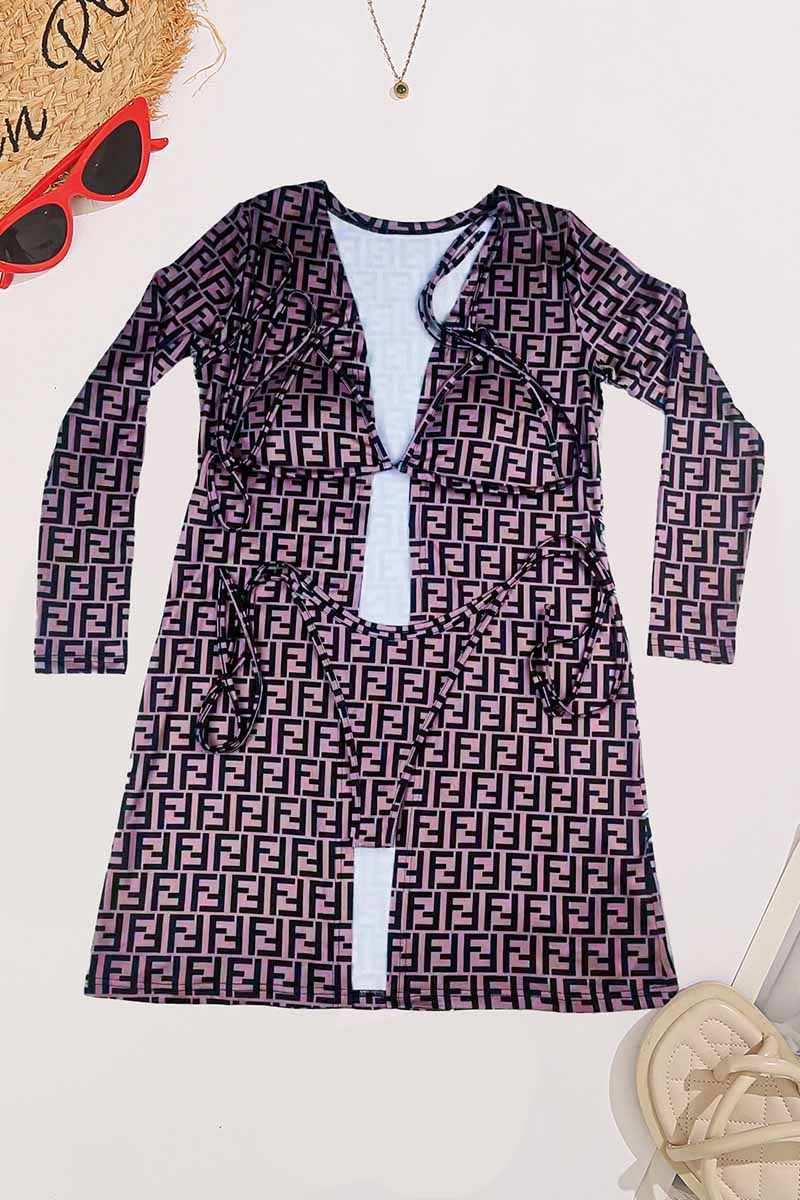 

Brown Sexy Vacation Print Letter 3 Piece Sets