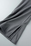 Schwarz Casual Solid Basic Regular High Waist Konventionelle einfarbige Hose