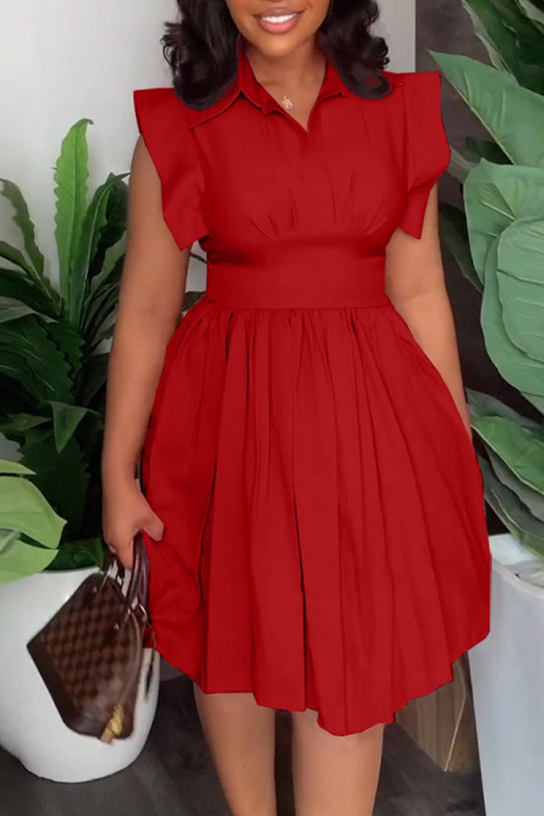 Красные повседневные милые однотонные платья в стиле пэчворк с отложным воротником