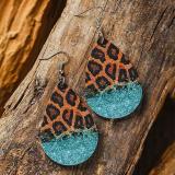 Brincos de retalhos de leopardo casual com estampa diária azul