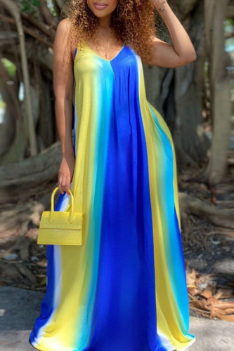 Синее повседневное платье с принтом в стиле пэчворк на тонких бретельках Платья