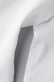 Blanco y negro casual sólido patchwork hebilla cuello vuelto asimétrico manga larga dos piezas