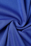 Blaue sexy beiläufige feste Schlitz-halbe Rollkragen-lange Kleid-Kleider