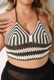 Verde Sexy Casual Patchwork Bandage Backless Contrast Halter Plus Size Top