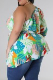 Roze paars casual print backless schuine kraag plus size tops