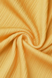Robe longue orange à imprimé décontracté avec fente et col rond
