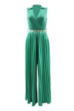 Groen Casual Solide Patchwork Geplooid V-hals Normale jumpsuits