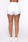 Weiße, lässige, feste, zerrissene, dünne Denim-Shorts mit hoher Taille
