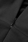 Black Casual Solid Patchwork Backless With Belt V Neck Regular Jumpsuits