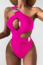Rose Red Sexy Solid Patchwork Backless Swimwears (Met Paddings)