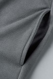 Pantalon décontracté uni basique taille haute conventionnel couleur unie gris