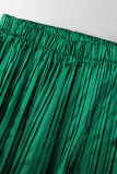 Bandagem sólida verde casual patchwork dobrada decote em V manga longa duas peças