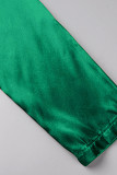 Bandagem sólida verde casual patchwork dobrada decote em V manga longa duas peças