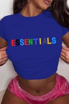 Blauwe casual T-shirts met letter O-hals