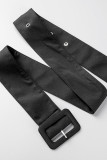 ブラック カジュアル ソリッド パッチワーク バックレス ベルト付き Vネック レギュラー ジャンプスーツ