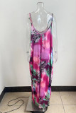 Пурпурное повседневное платье с принтом в стиле пэчворк на тонких бретельках Платья